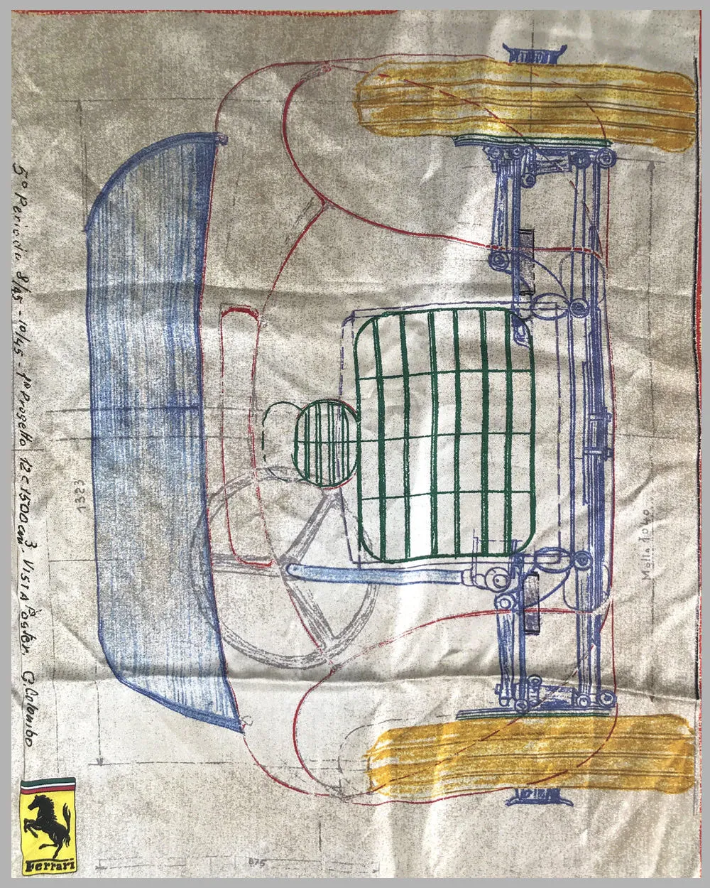 1947 Ferrari 125S silk scarf, made in Italy for Ferrari