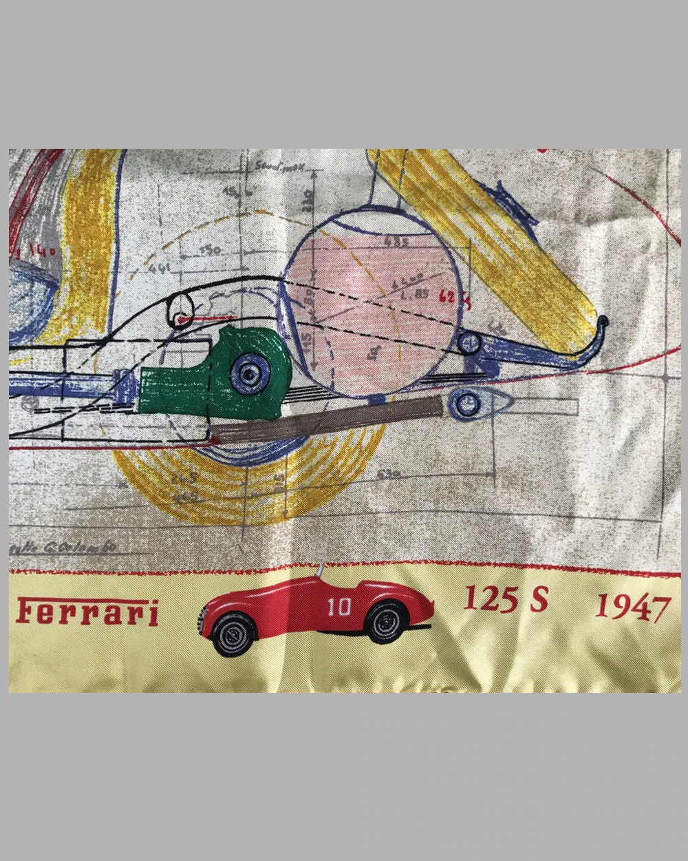 1947 Ferrari 125S silk scarf, made in Italy for Ferrari