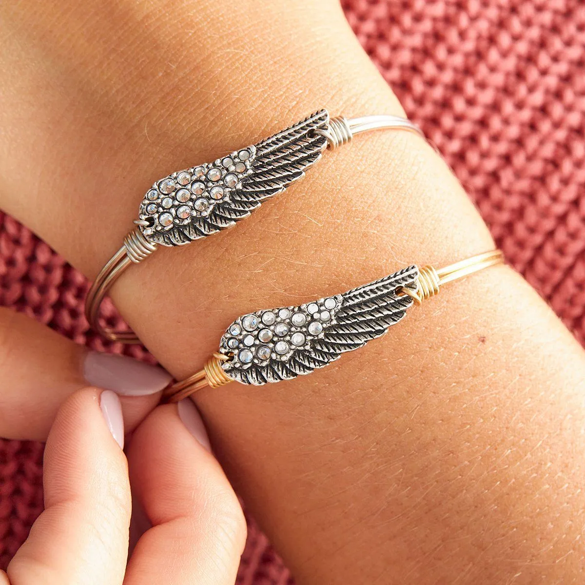 Angel Wing Bangle Bracelet in Crystal