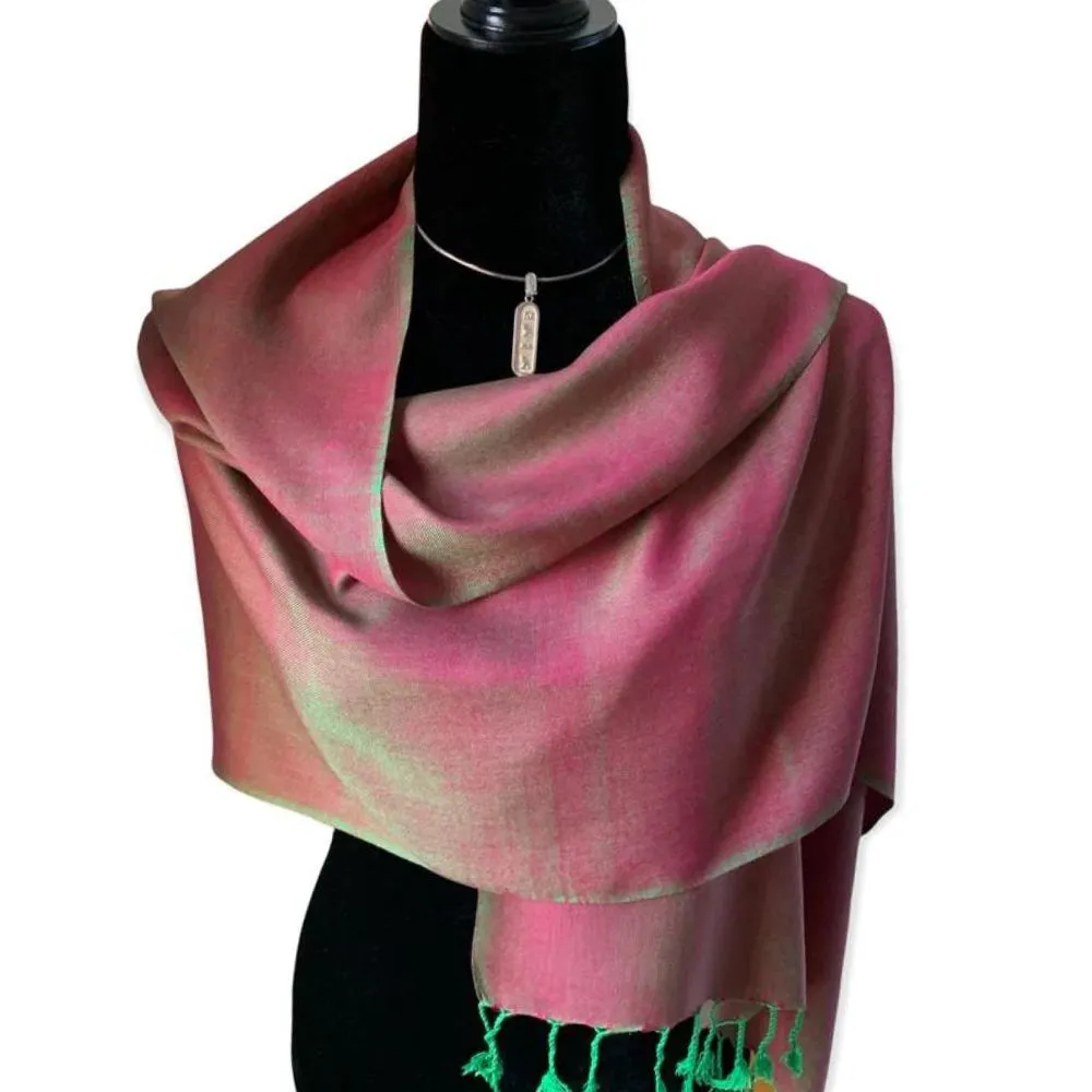 Handwoven Shimmer Scarf - Green and Fuchsia