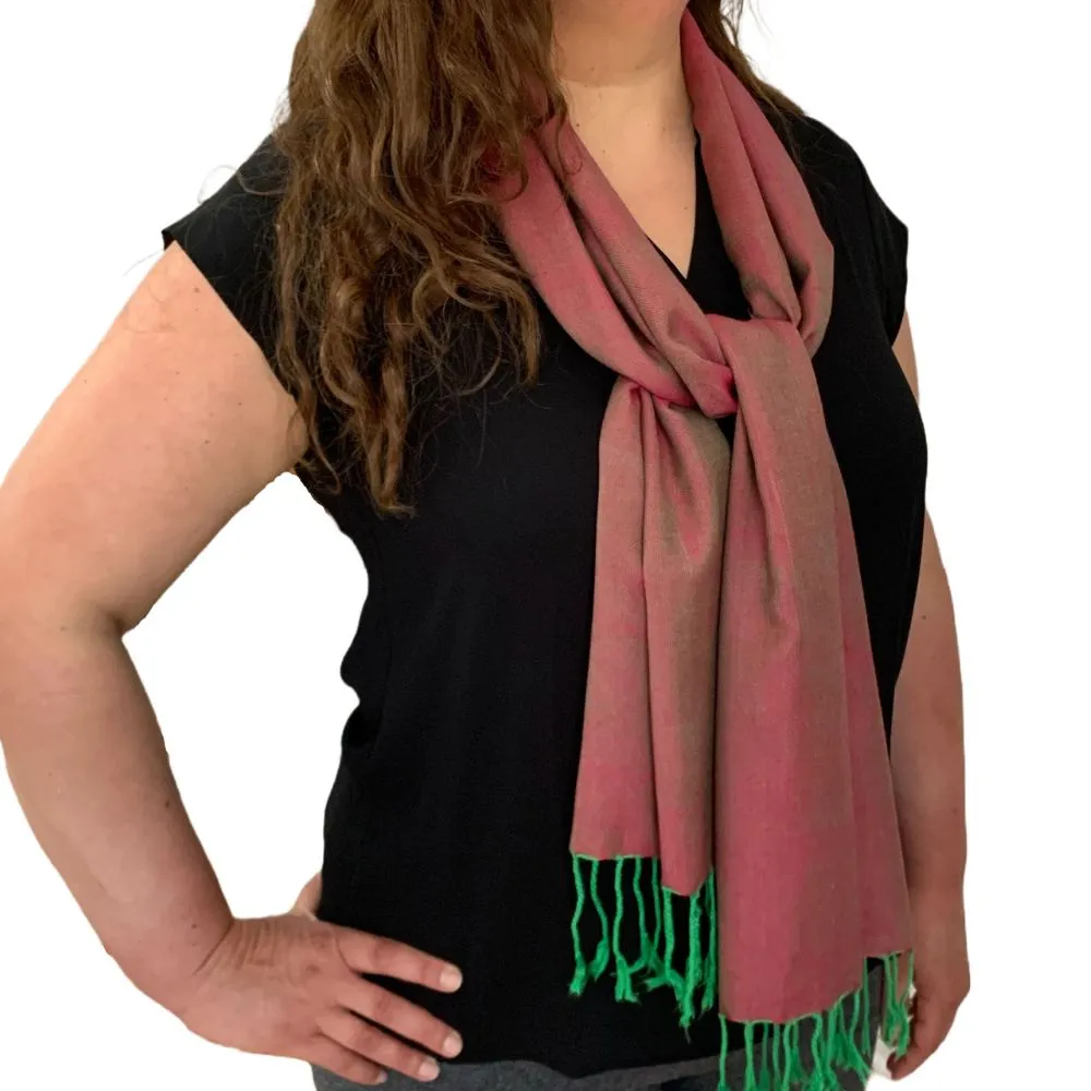 Handwoven Shimmer Scarf - Green and Fuchsia