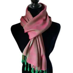 Handwoven Shimmer Scarf - Green and Fuchsia