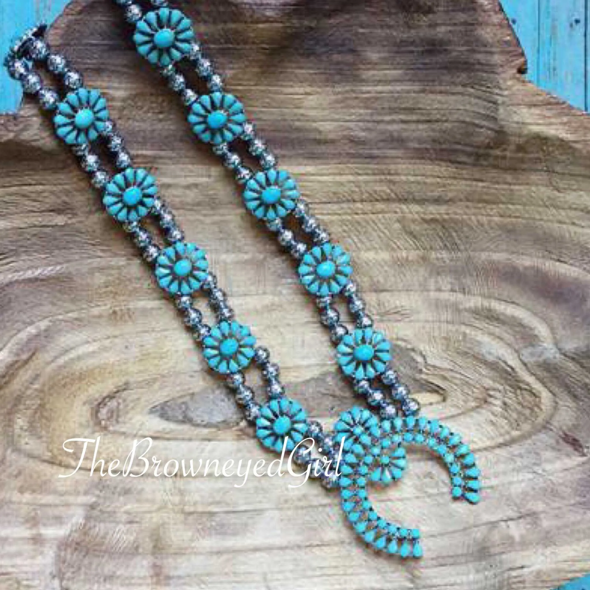 Authentic Turquoise Squash Blossom Necklace - Vintage Southwestern Statement Jewelry