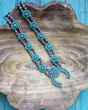 Authentic Turquoise Squash Blossom Necklace - Vintage Southwestern Statement Jewelry